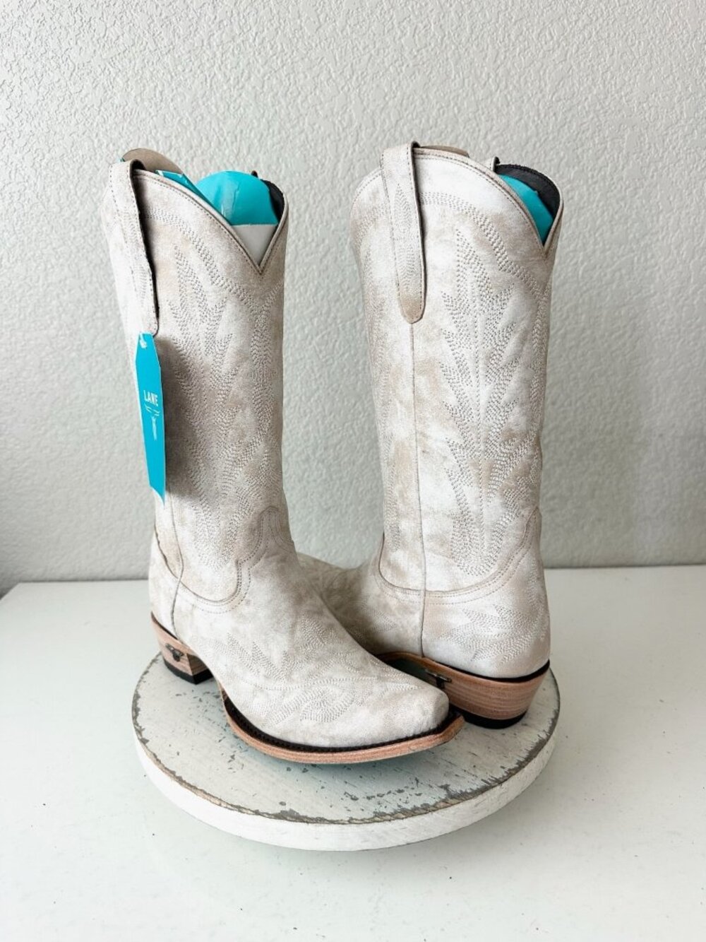 Lane LEXINGTON White Cowboy Boots Western Cowgirl Mid Calf Tall Snip Toe Size 8